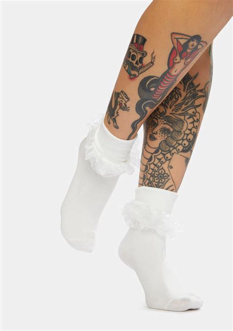 Double Ruffle Fold Over Ankle Socks White Dolls Kill