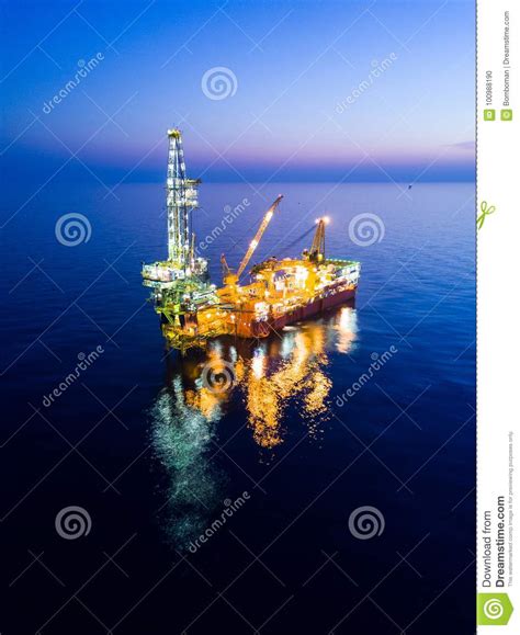 Aerial View Of Tender Drilling Oil Rig Barge Oil Rig Stock Photo