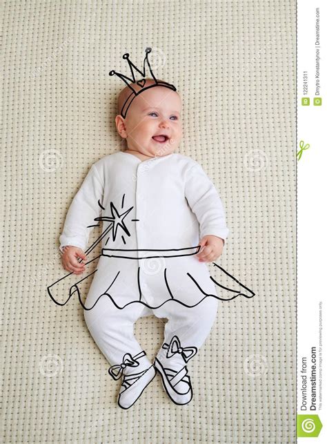 Cheerful Infant Baby Girl Sketched As Fairy Stock Image Image Of