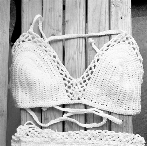 Crocheted Cotton Lace Mesh Trim Bikini Top Bralette Set Etsy 35160 Hot Sex Picture