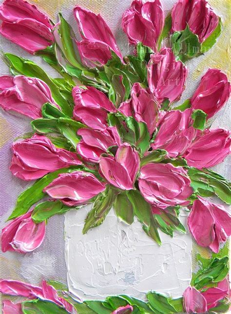 Pink Tulip Abstract Oil Painting Oil Impasto Abstract