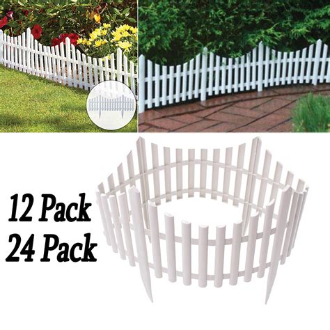 12 24pcs White Flexible Plastic Garden Picket Fence Lawn Grass Edge