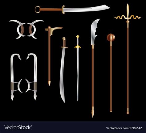 Chinese Edged Weapons Colored Set Royalty Free Vector