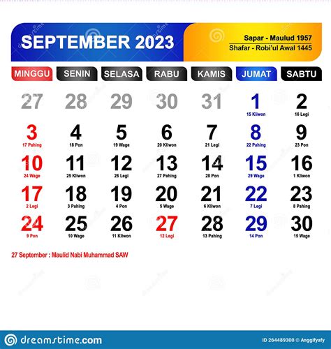 Kalender Bulan September 2023 Lengkap Dengan Hari Libur Stock Photo