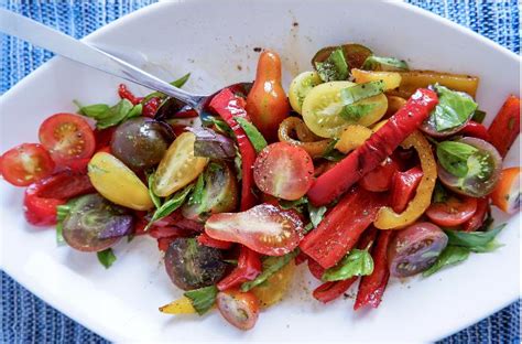 Grilled Pepper And Tomato Salad With Fresh Basil Vegan