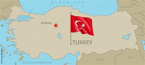 Highly Detailed Turkish Map With Flag And Labelings Editable Gray Map