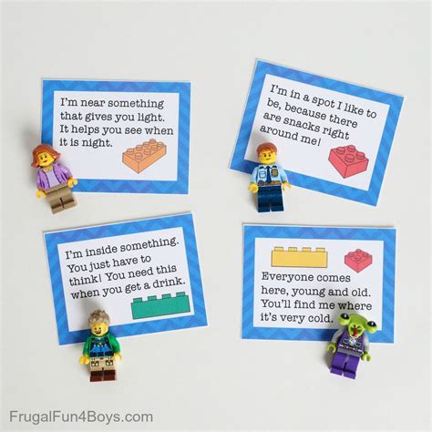 You can make these scavenger hunt games from scratch yourself, for any season or for any place you visit. LEGO Scavenger Hunt with Printable Clue Cards - Frugal Fun ...