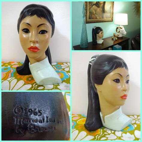 Vtg 1960s Mid Century Asian Modern Marwal 1965 Girl Bust Chalkware Art