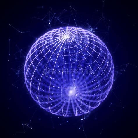 Futuristic Sphere Made Of Particles For Connect Network Flow Of