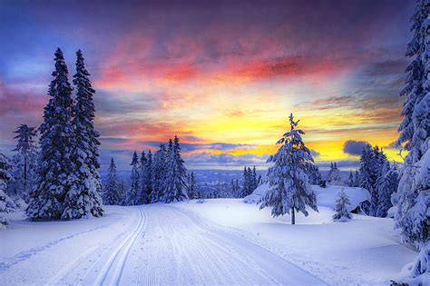 Sunset Over Winter Landscape Mystic Winter Landscape Hd Wallpaper Pxfuel