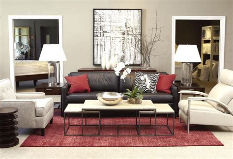 Update your living room for spring, summer, fall, or winter just by swapping wall art, pillows, and florals. Red interiors. Ethan Allen red living room idea. Ethan ...