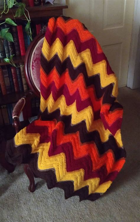 Large Ripple Afghan In Rich Fall Colors Etsy
