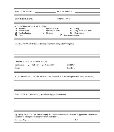 Employee Write Up Form Free Printable Printable Forms Free Online