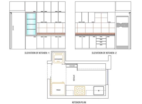 Modular Kitchen Furniture Plan And Elevation Autocad Drawing Cadbull