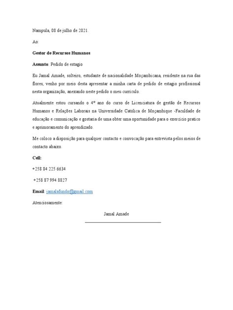 Carta De Pedido De Estagio E Cv Pdf Gestão De Recursos Humanos