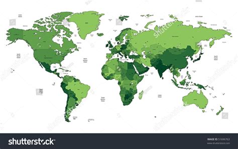 Detailed Vector World Map Green Colors Stock Vector 51696763 Shutterstock