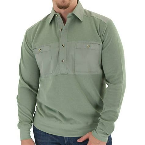 Mens Banded Bottom Long Sleeve Solid Knit Shirt Woven Chest Panel In 9