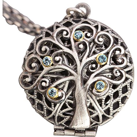Sterling Silver Tree Of Life Filigree Locket Necklace Working Compass from designsbloom on Ruby Lane