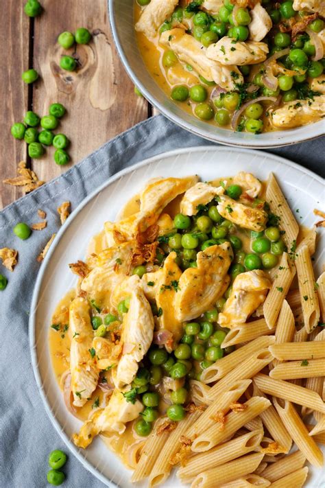 Hähnchen mit Erbsen Senf-Sahne-Sauce
