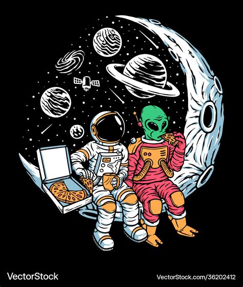 Astronauts And Aliens Chill Together On Moon Vector Image