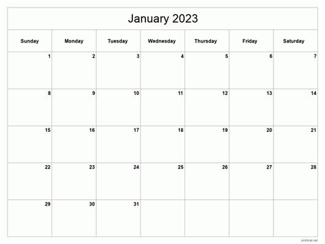 January 2023 Calendar Free Printable Printable World Holiday