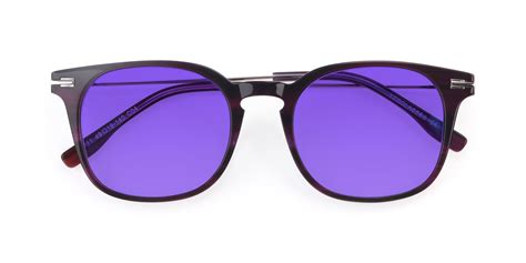 Dark Purple Oversized Keyhole Bridge Square Tinted Sunglasses With Purple Sunwear Lenses 17711
