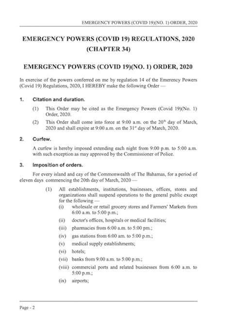 Emergency Powers Covid 19 No 1 Order 2020 Nassau Paradise Island