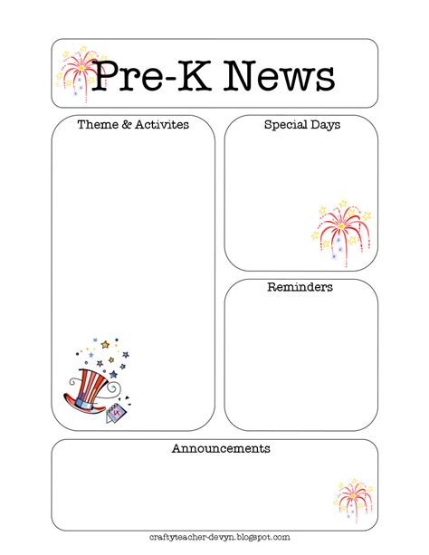 July Pre K Newsletter Template The Crafty Teacher