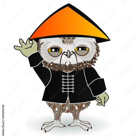 Emoji With A Stereotypical Chinese Owl Wearing An Asian Conical Straw