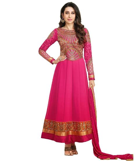 Indian Wear Online Red And Pink Faux Georgette Unstitched Dress