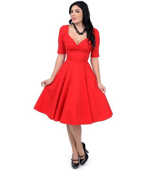 1950s Style Red Trixie Doll Stretch Swing Dress Vintage Glamour Dress Swing Dress 1950s Fashion