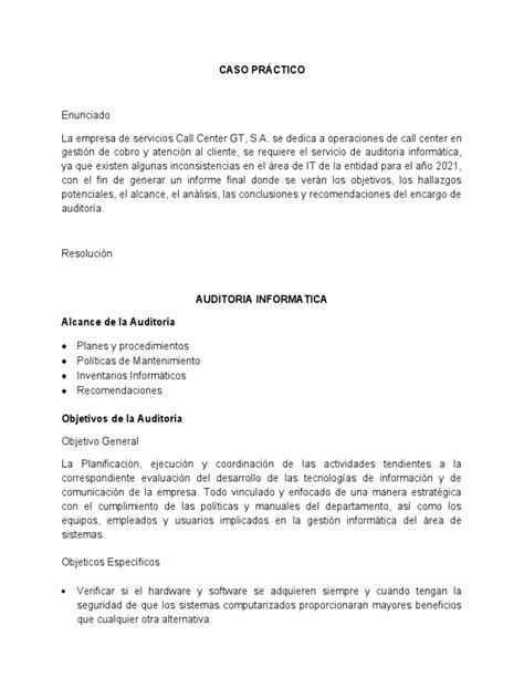 Caso Practico Auditoria De It 1 Pdf Auditoría Software