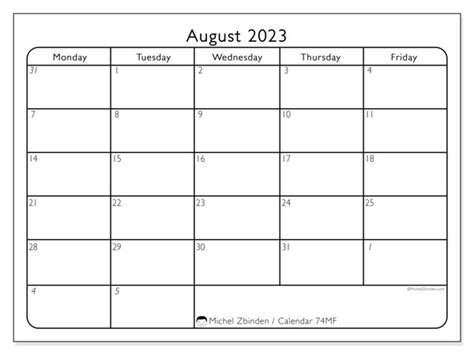 August 2023 Printable Calendar “44ss” Michel Zbinden Uk