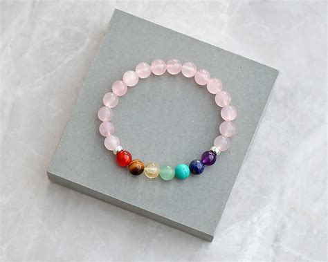 Rose Quartz Chakra Bracelet 7 Chakra Healing Gemstone Beads Etsy