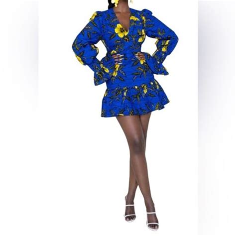 Ofuure Fimi Nwt African Print V Neck Peplum Mini Dress Size Small Ebay