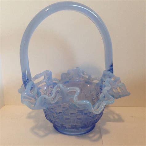 Fenton Blue Opalescent Basket Weave Glass Basket Fenton Basket Weaving Opalescent