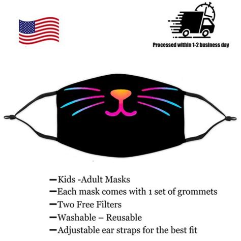 Black Cute Cat Face Mask 3d Pattern Reusable Washable Printed Etsy