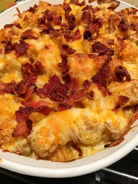 · in a large bowl, mix together chicken, sour cream, soup, . Bacon Chicken Cheesy Tater Tot Casserole - Grub Heaven