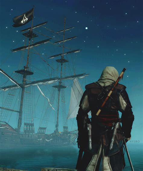 An Image Of A Man Standing In Front Of A Pirate Ship