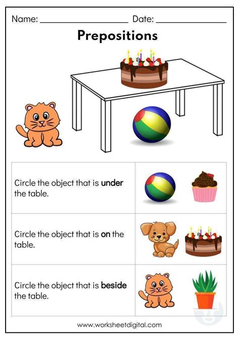 Prepositions Worksheet For Kindergarten