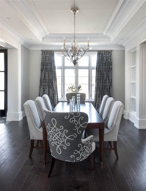 Modern dining table design ideas, dinning room decorating ideas 2020. Gray Dining Room with Gray medallion Curtains - Transitional - Dining Room
