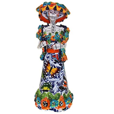 Talavera Day Of The Dead Catrina With Shawl In Butterfly Dress Tdd025