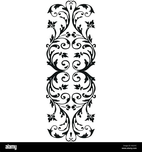 Vector Vertical Border Curled Floral Element On White Background For