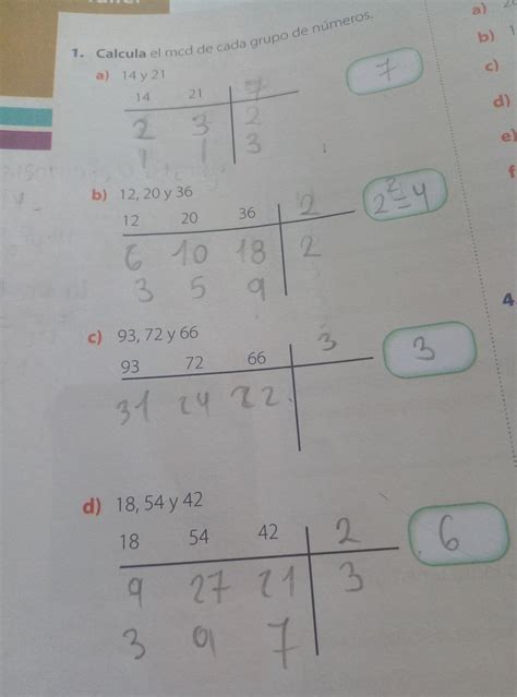 calcula el mcd de cada grupo de números Brainly lat