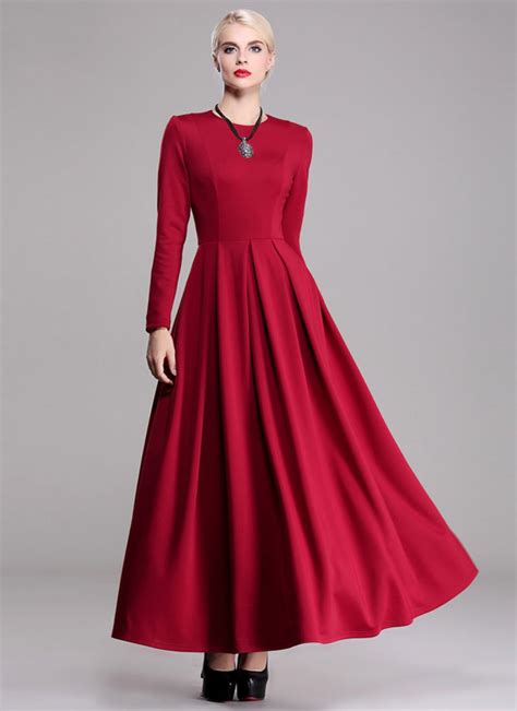 Long Sleeve Red Maxi Dress Rm372