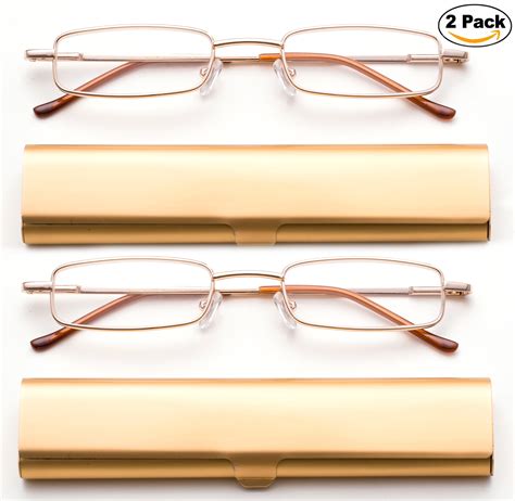 Newbee Fashion Rectangular Metal Frame 2 50 Reading Glasses Gold 2 Pack
