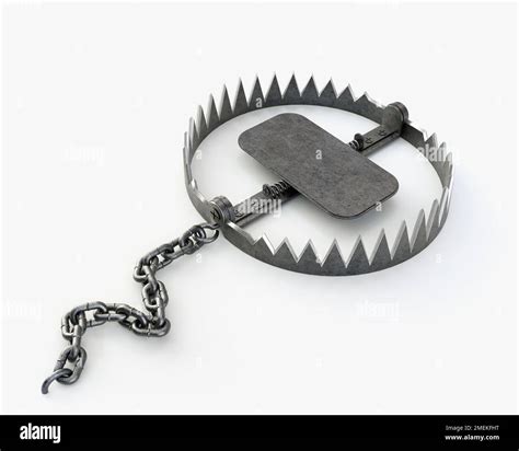 An Open Metal Animal Hunting Trap Attached To The Ground With A Metal
