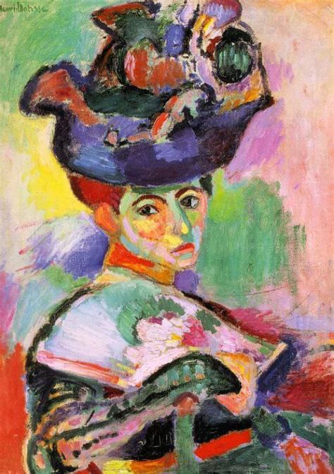 Woman with a hat makes use of colours that would never have been used in portrait art before. Woman with a Hat (Femme au chapeau), 1905 by Henri Matisse