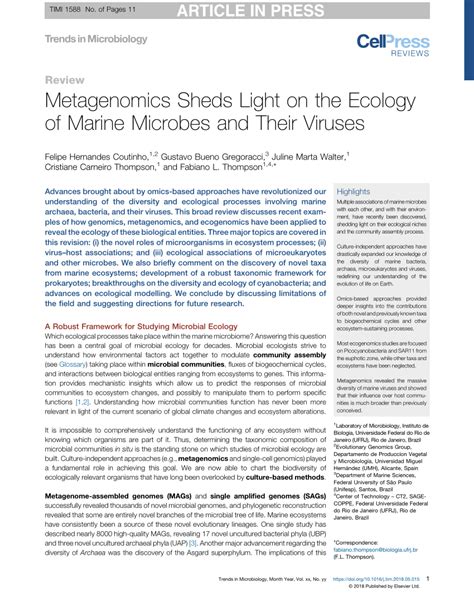 Pdf Metagenomics Sheds Light On The Ecology Of Marine