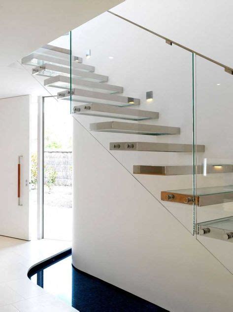 Floating Plexiglass Stairs Framed In Metal Glass Railing Stairways